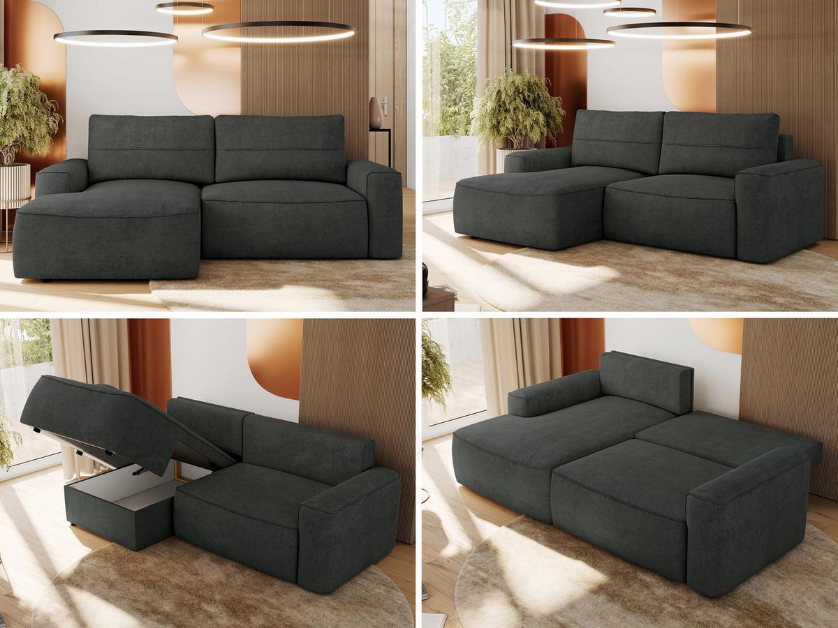 ECKSOFA BELLUNO L Dunkelgrau Strukture - Links - Dunkelgrau/Schwarz, Textil (144/233cm) - MKS