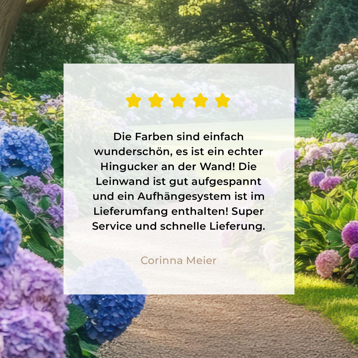 LEINWANDBILD Aussicht - Garten - Fenster - Hortensie - Blumen Wanddeko 90x60 cm - Pastellblau, Textil (90/60cm) - MuchoWow