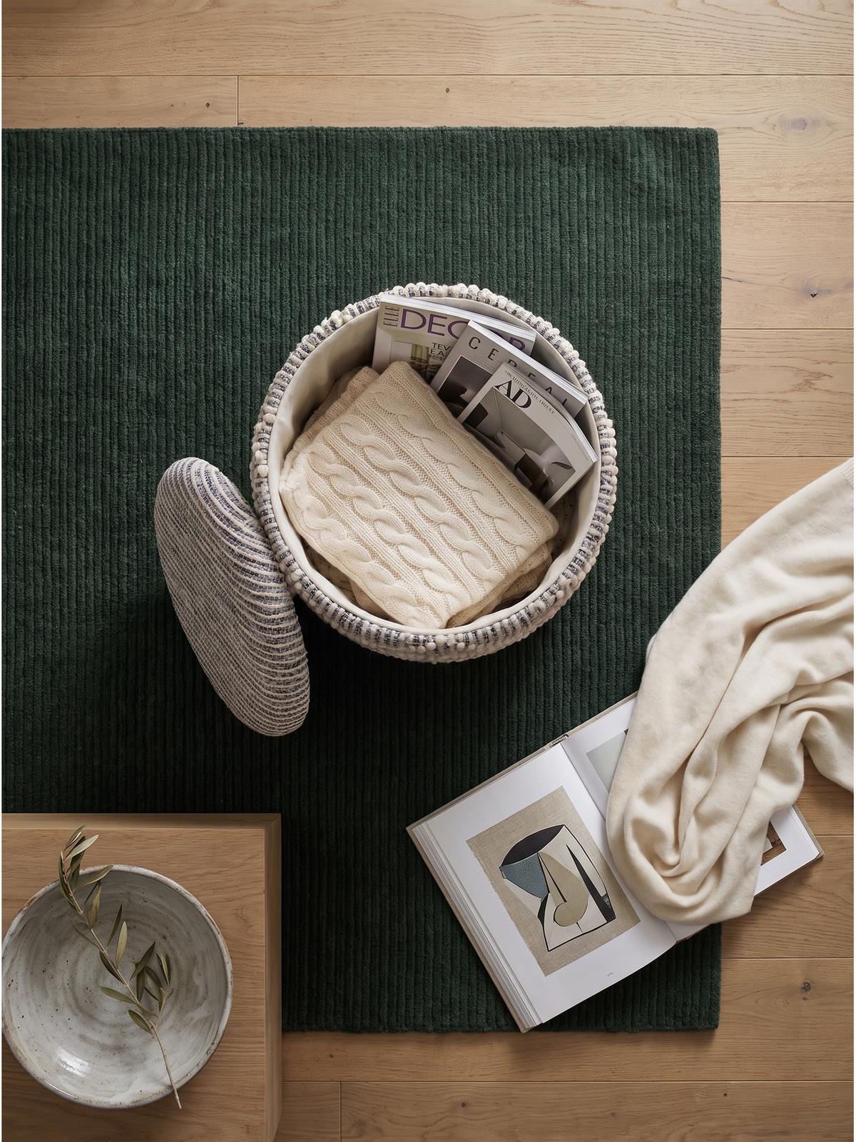 SITZHOCKER RHONE, Stoff, mit Textilbezug, Grau-Beige, Ø 40 x 45 cm - Grau, Textil (40/45/40cm) - KADIMA DESIGN