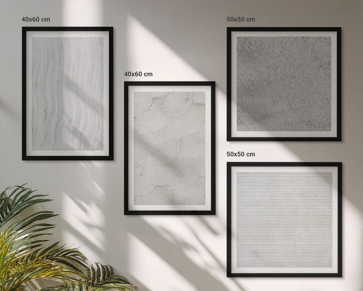 BILDER SET 4er Set - 50x50 cm & 40x60 cm Schwarzer Rahmen - Sandmuster geometrische Strukturen - Schwarz, Kunststoff (50/50cm) - TULUP