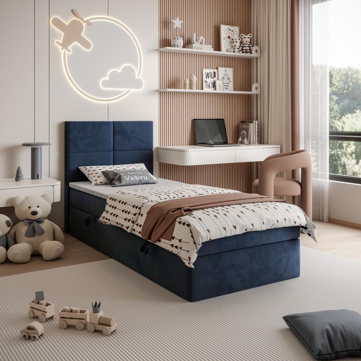 BOXSPRINGBETT Bett CROSS MINI mit Topper 100x200 cm Royal Velvet 234 - Dunkelblau, Textil - Lookway