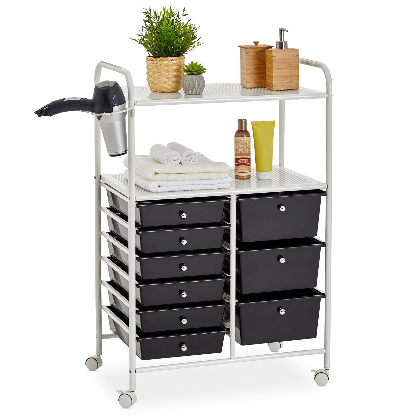 BADROLLWAGEN MARITA weiß/schwarz - Schwarz/Weiß, Kunststoff/Metall (63/97/39cm) - IDIMEX