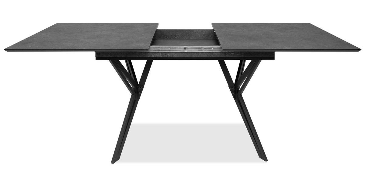 ESSTISCH Stein grau dunkel 160/200 cm, Küchentisch ausziehbar - Dunkelgrau/Schwarz, Holzwerkstoff/Metall (90/160/74cm) - Furn.Design