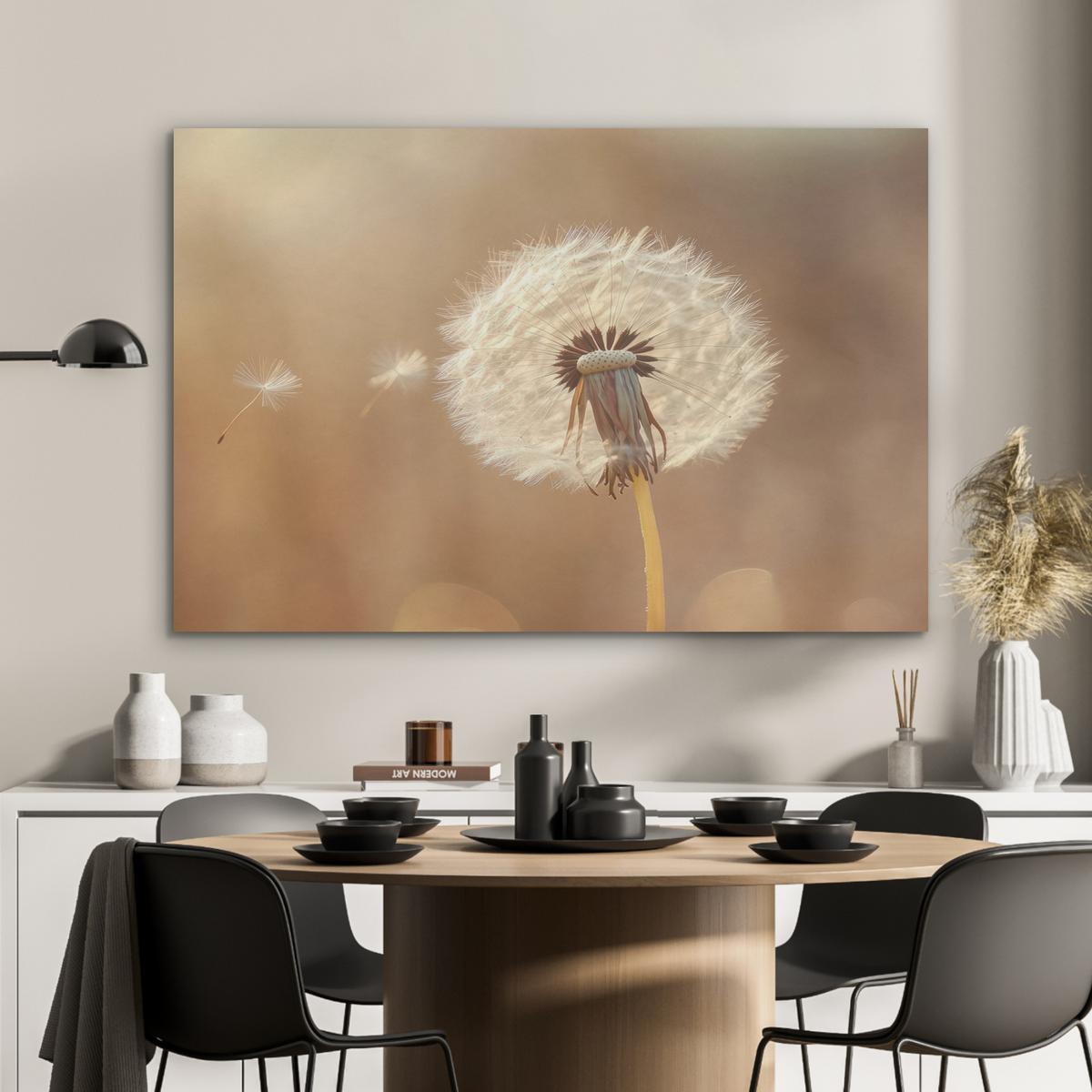 AKUSTIKBILD Löwenzahn - Beige - Natur - Blume Wandbild Wohnzimmer 100x70 cm - Hellbraun, Kunststoff (100/70/0.9cm) - MuchoWow