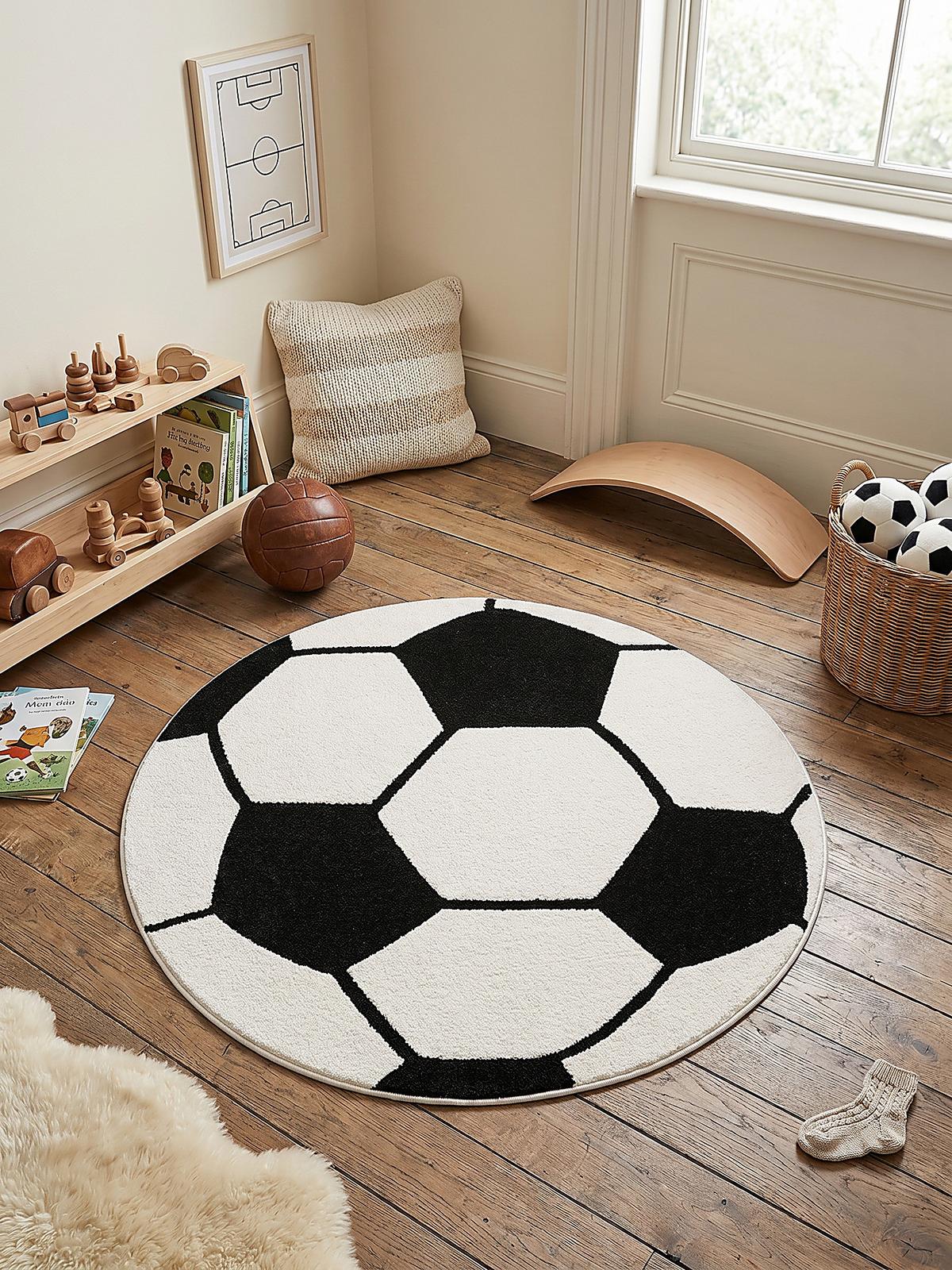 KINDERTEPPICH Kurzflor Fußball CANAZEI Polypropylen Schwarz-Weiß 160 x 160 cm - Multicolor, Textil (160/160cm) - KADIMA DESIGN