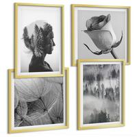 BILDER SET 4er Set - 50x50 cm & 40x60 cm Goldrahmen - Waldnebelporträt einer Frau - Goldfarben, Kunststoff (50/50cm) - TULUP