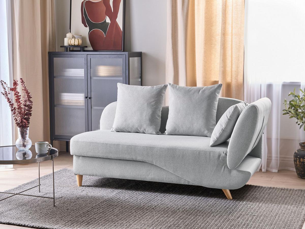 CHAISELONGUE Leinenoptik hellgrau mit Bettkasten rechtsseitig Meri - Hellbraun/Grau, Textil (156/73/69cm) - Beliani