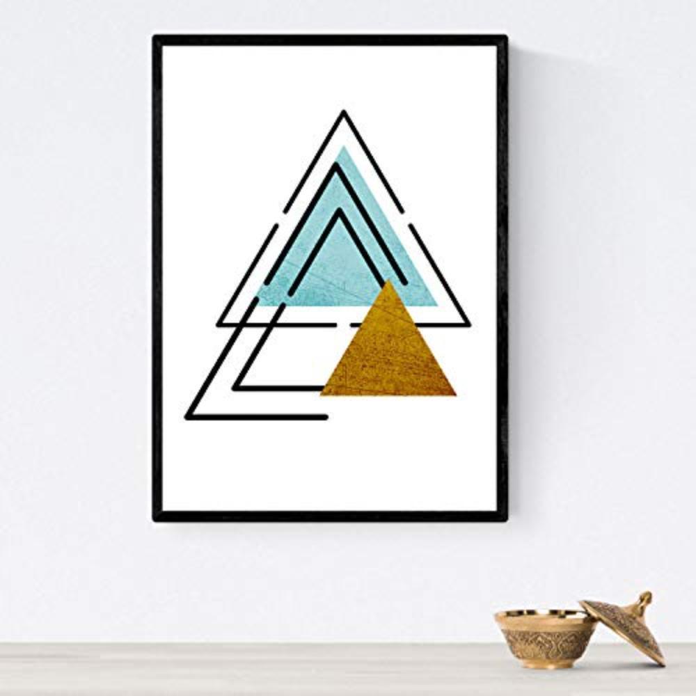 POSTER Set mit 4 Geometrische Nordischer Dreiecken im Blau und Rottönen A4 Schwarzer Rahmen - Schwarz, Papier (29.7/3cm) - Nacnic