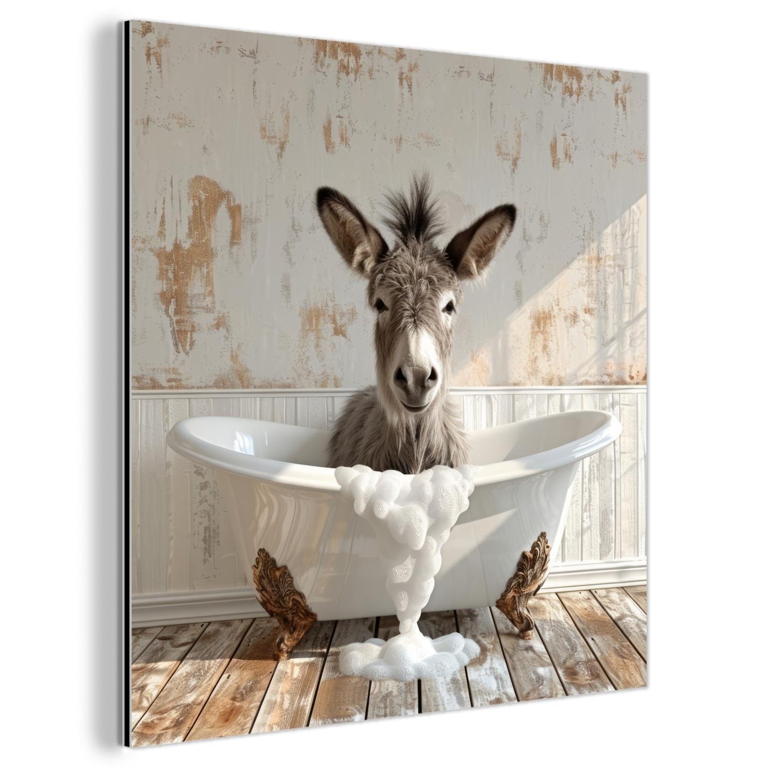 METALLBILD Esel - Tiere - Badewanne - Schaumstoff 90x90 cm - Weiß, Metall (90/90cm) - MuchoWow