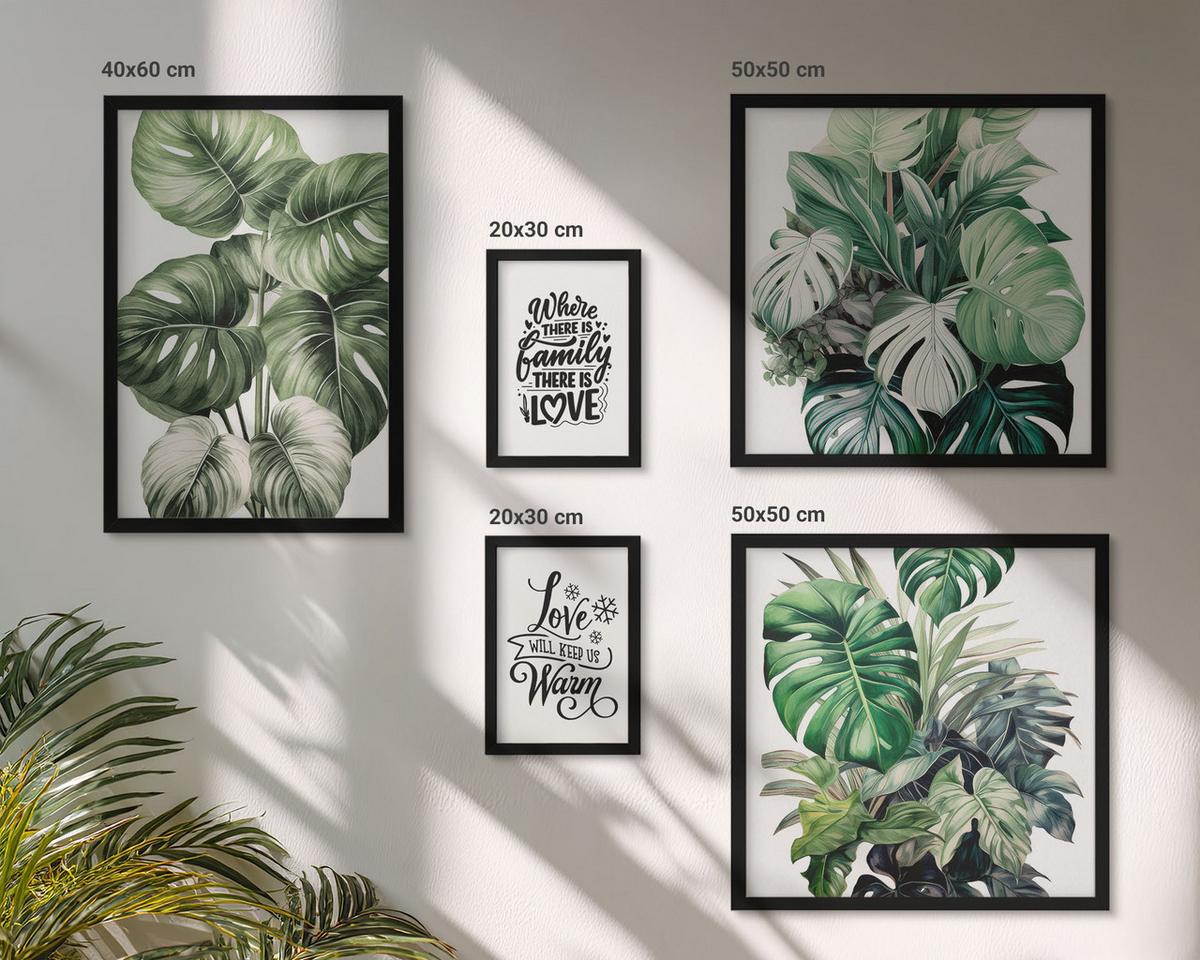 BILDER SET 5er Set - 50x50 cm & 20x30 cm & 40x60 cm Schwarzer Rahmen - Gemalte Abstraktionen der Natur - Schwarz, Kunststoff (40/60cm) - TULUP