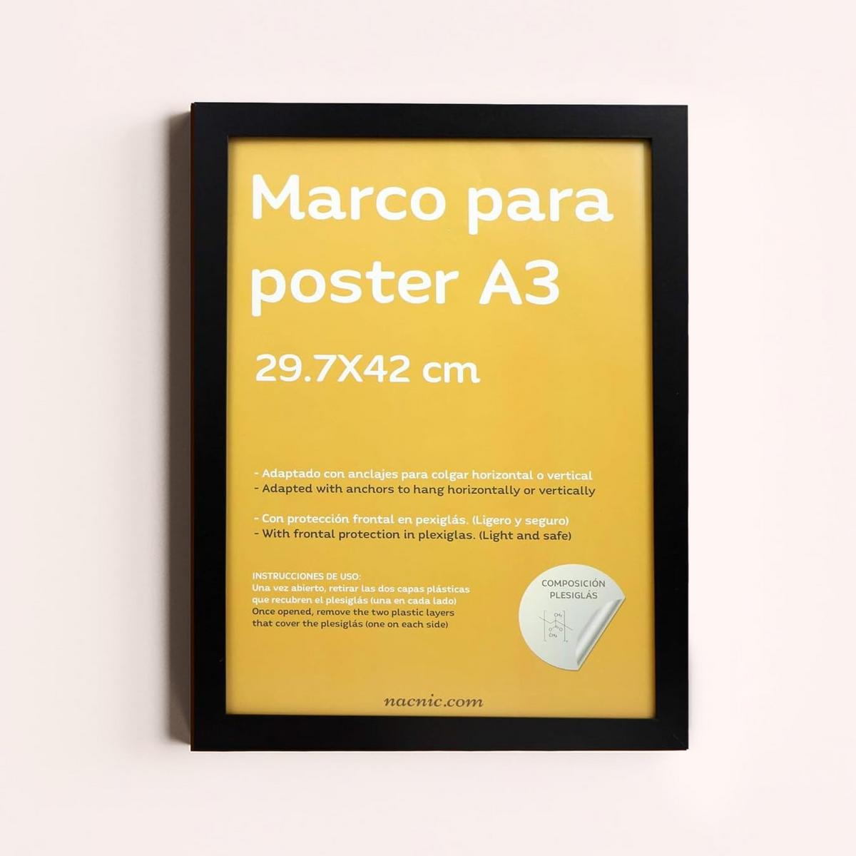 RAHMEN Set mit 4 aus MDF und Acrylglas Schutz und Aussteller für Fotografien, Bilder, Poster, Gemälde, Dekoration für Haus Farbe Schwarz A3 - Schwarz, Holz (29.7/3cm) - Nacnic