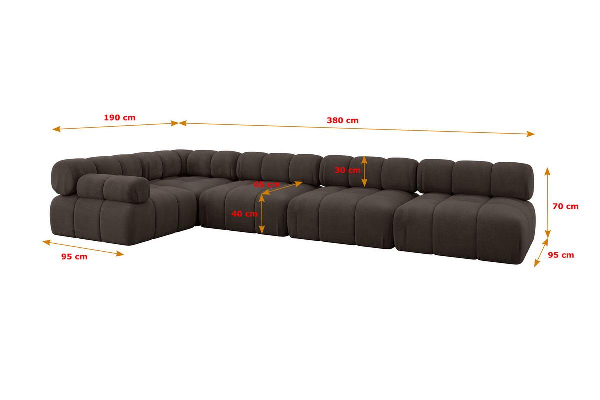 ECKSOFA modulares Sofa Mende-L3 - 380x190x70 cm Braun Velours - Braun, Holzwerkstoff/Textil (380/190cm) - ALTDECOR