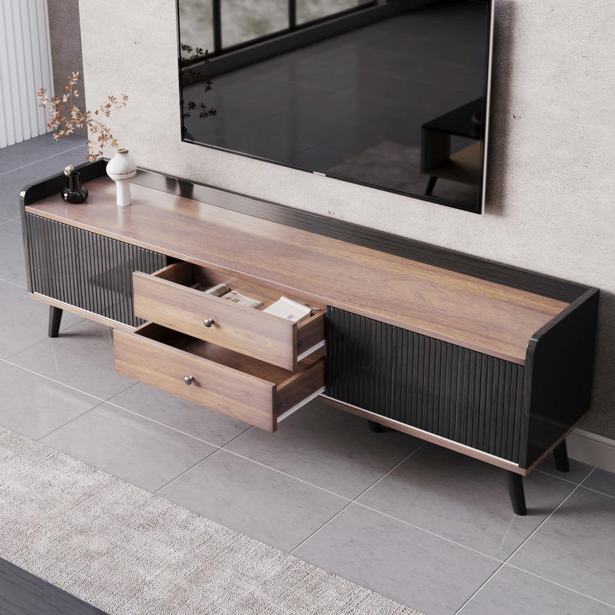 TV-MÖBEL Holz- und Schwarz-Effekt 160/40/58 cm - Schwarz, Holz (40/58/160cm) - Urban Meuble