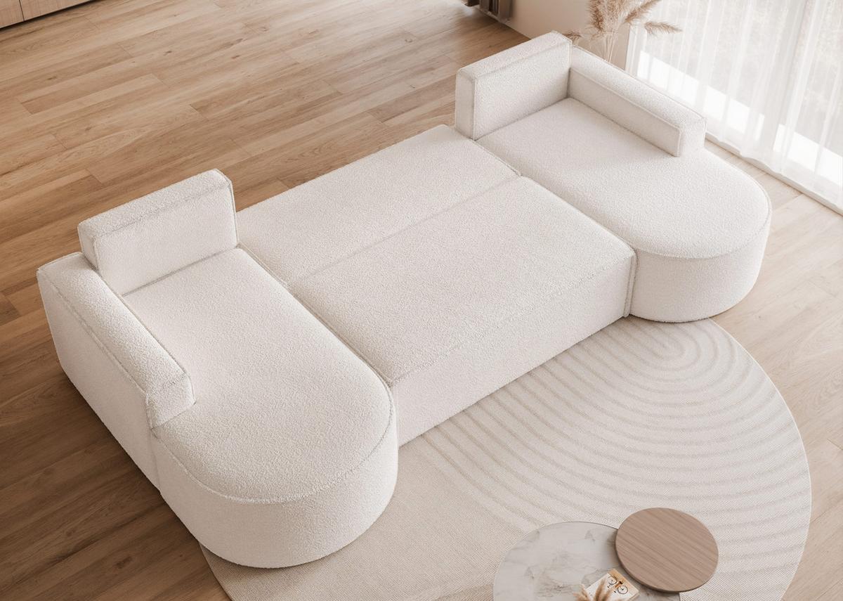 WOHNLANDSCHAFT SOFIA mit Schlaffunktion und Bettkasten Weiß - Creme, Textil (316/88/157cm) - Idohome