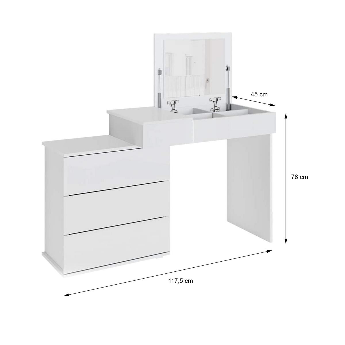 SCHMINKTISCH Weiß 117,5 x 78 x 45 cm aus MDF mit Klappspiegel - Weiß, Holzwerkstoff (117.5/78/45cm) - ML-DESIGN