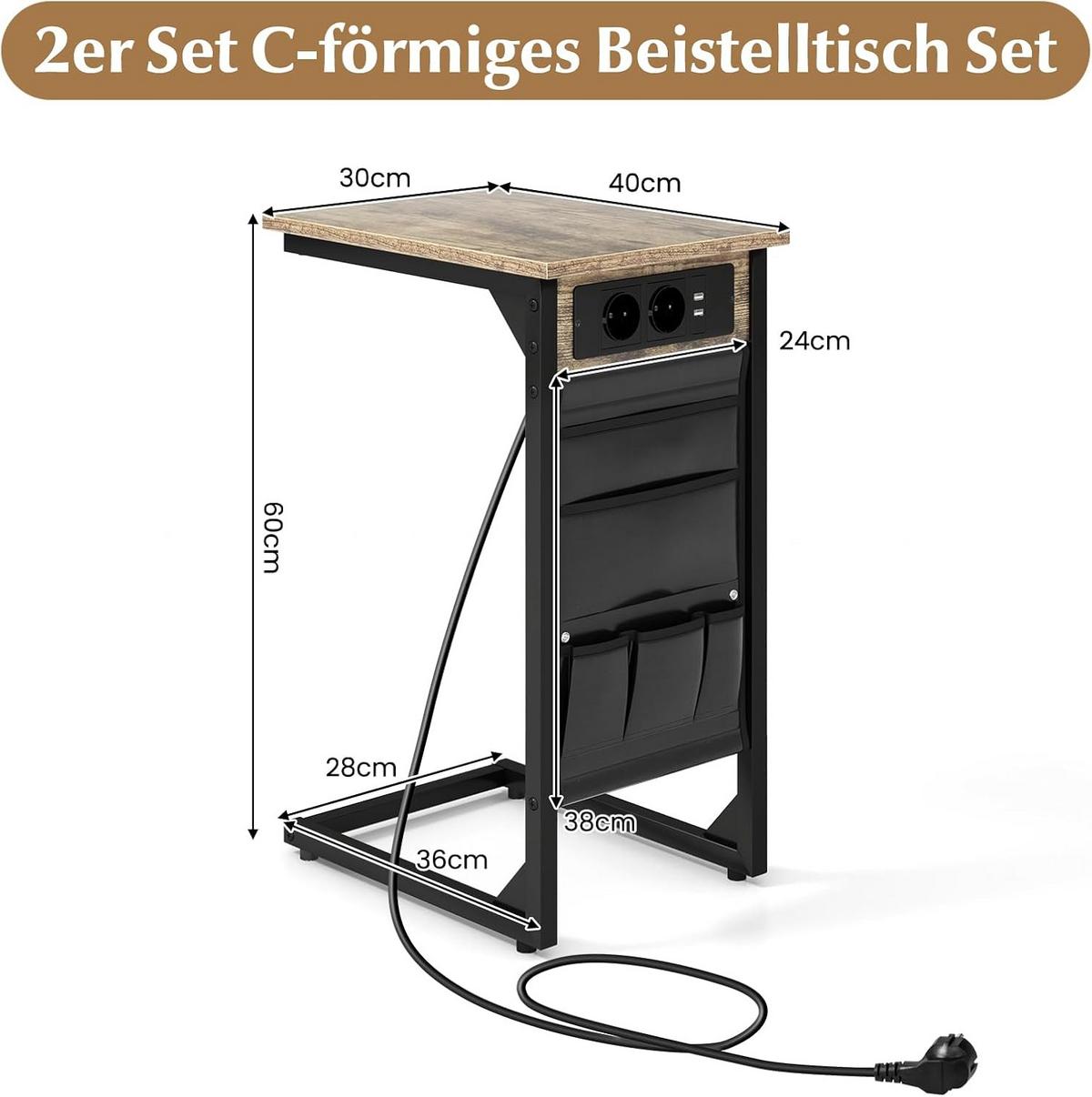 BEISTELLTISCH Braun(2er-Set) - Braun, Holzwerkstoff (30/40/60cm) - COSTWAY