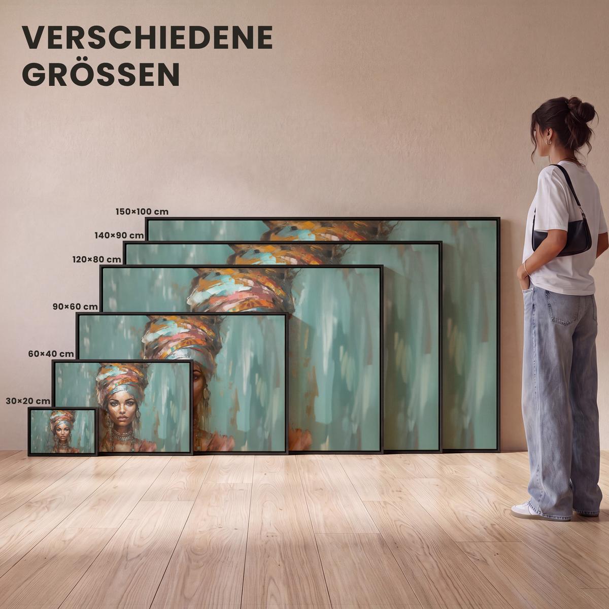 LEINWAND Bilder mit Rahmen - Frau - Kunst - Schmuck - Porträt - 90x60 - Blaugrau, Textil (90/60cm) - MuchoWow