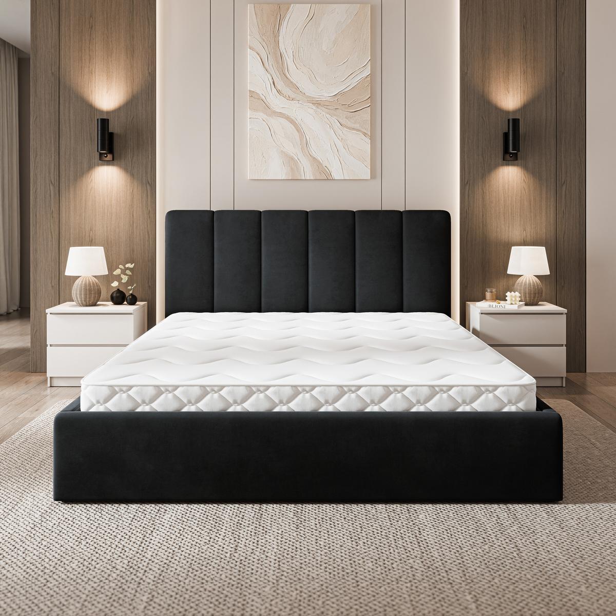 POLSTERBETT NEMIS 140x200 cm mit Bettkästen - Schwarz - Schwarz, Holz (140/200cm) - MASSENO