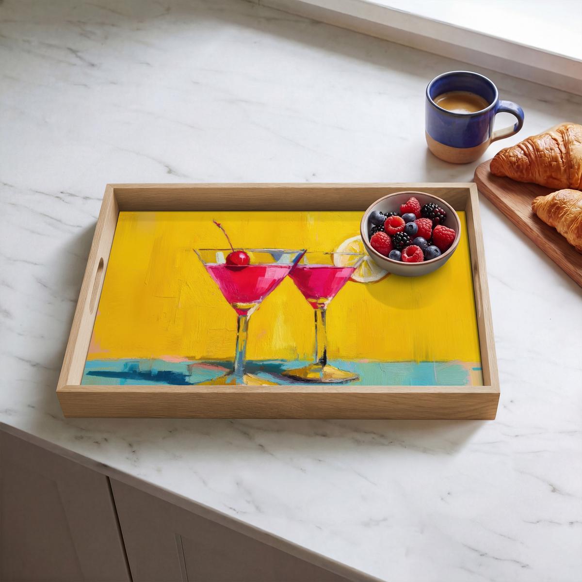 TABLETT Gläser - Cocktail - Zitrone - Kirsche 50x35 cm - Gelb, Holz (50/5/5cm) - OnlyWow