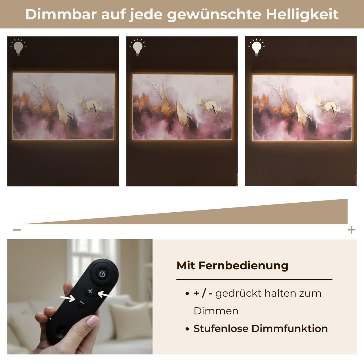 WANDLEUCHTE MIT AKKU Lila - Abstrakt - Farbe - Gold 100x70 cm - Mauve, Holzwerkstoff (100/70/8cm) - OnlyWow