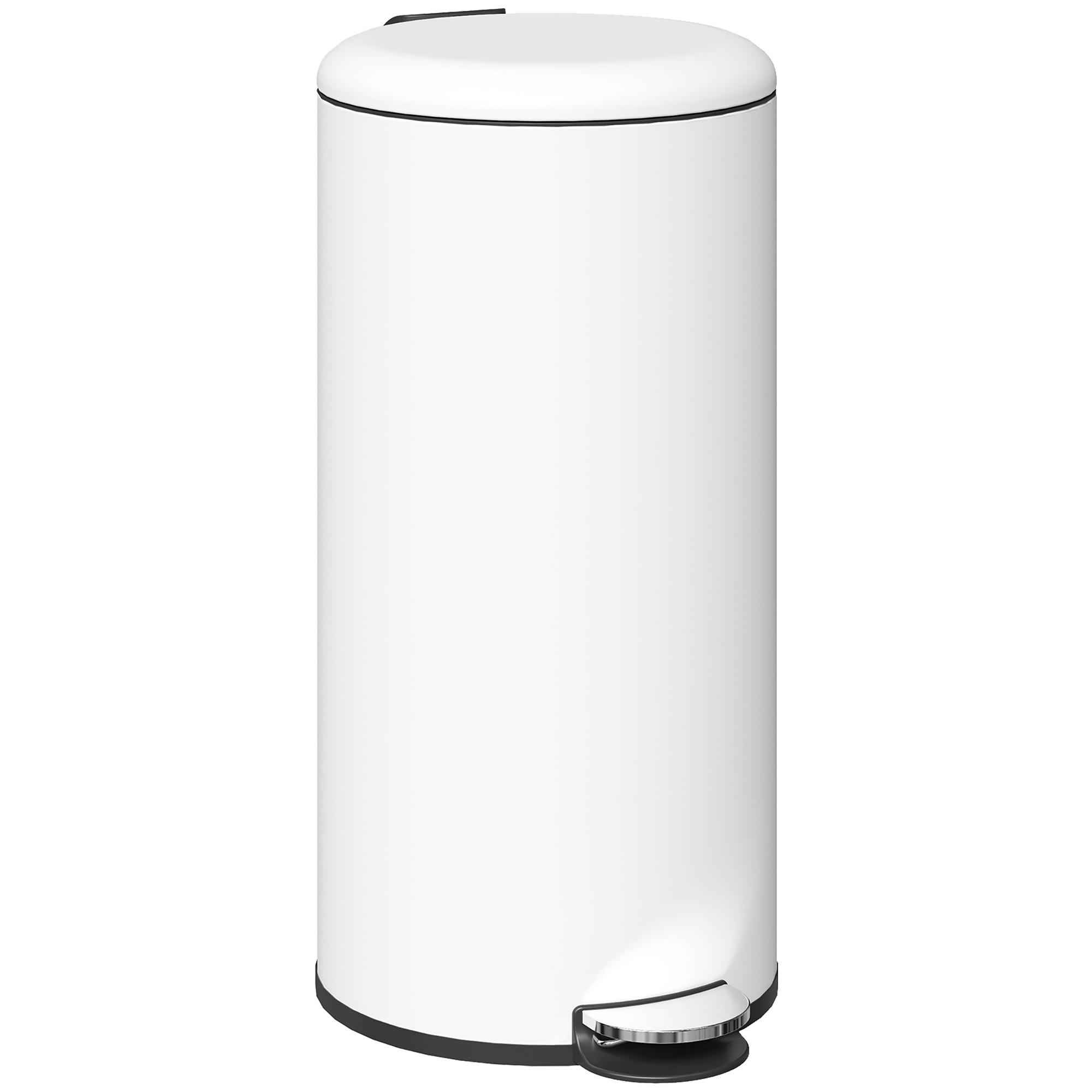 MÜLLEIMER 30L Treteimer mit Deckel Fußpedal Inneneimer, Wohnzimmer Büro Metall - Weiß, Kunststoff (30/63.5/36cm) - HOMCOM