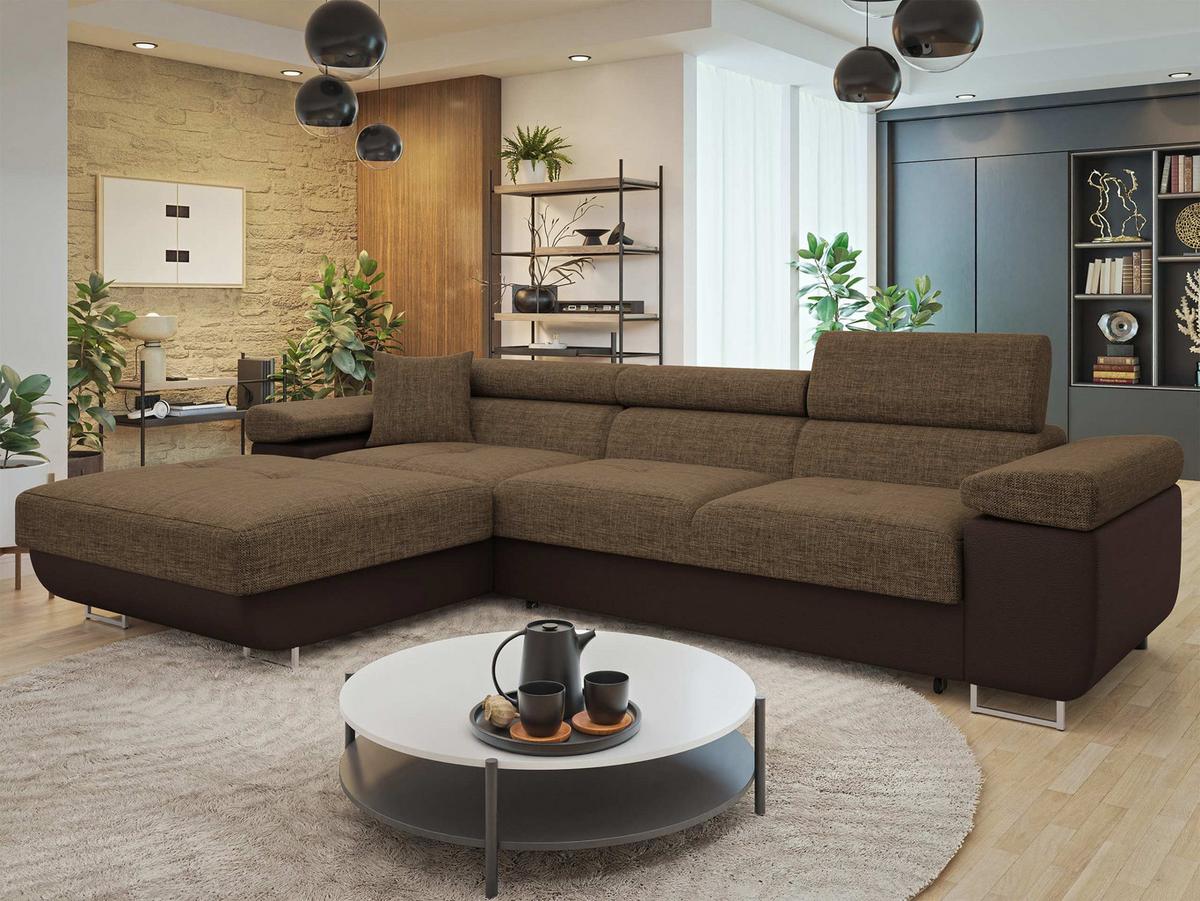 ECKSOFA Torezio Mini, Seite: Links - Braun, Holz/Textil (280/170cm) - MIRJAN24