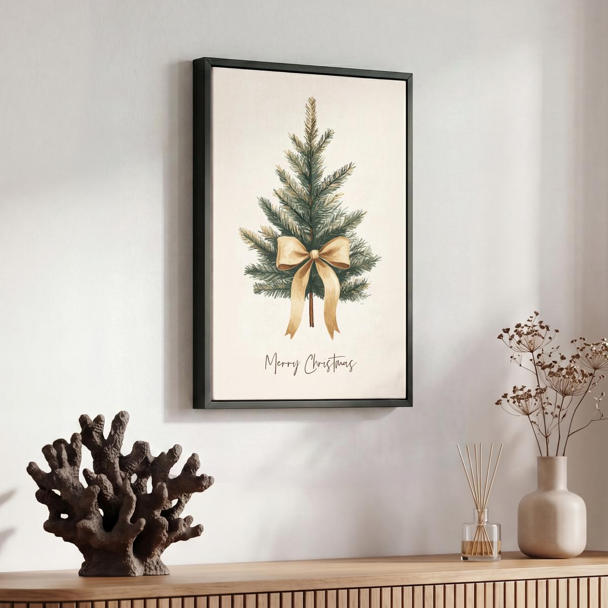LEINWAND Bilder mit Rahmen - Weihnachtsbaum - Weihnachten - Frohe Weihnachten - Beige - 30x40 - Sandfarben, Textil (30/40cm) - MuchoWow