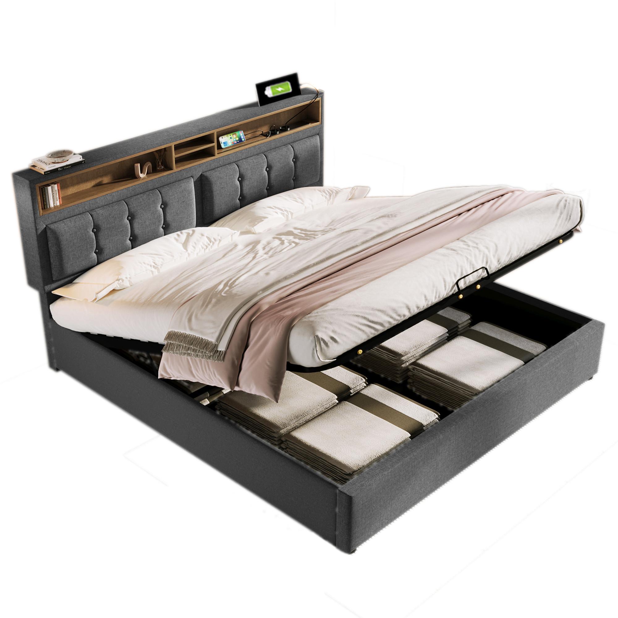 POLSTERBETT Grau 160x200cm mit Stauraum & USB-Anschluss - Grau, Holzwerkstoff/Textil (160/200cm) - Urban Meuble