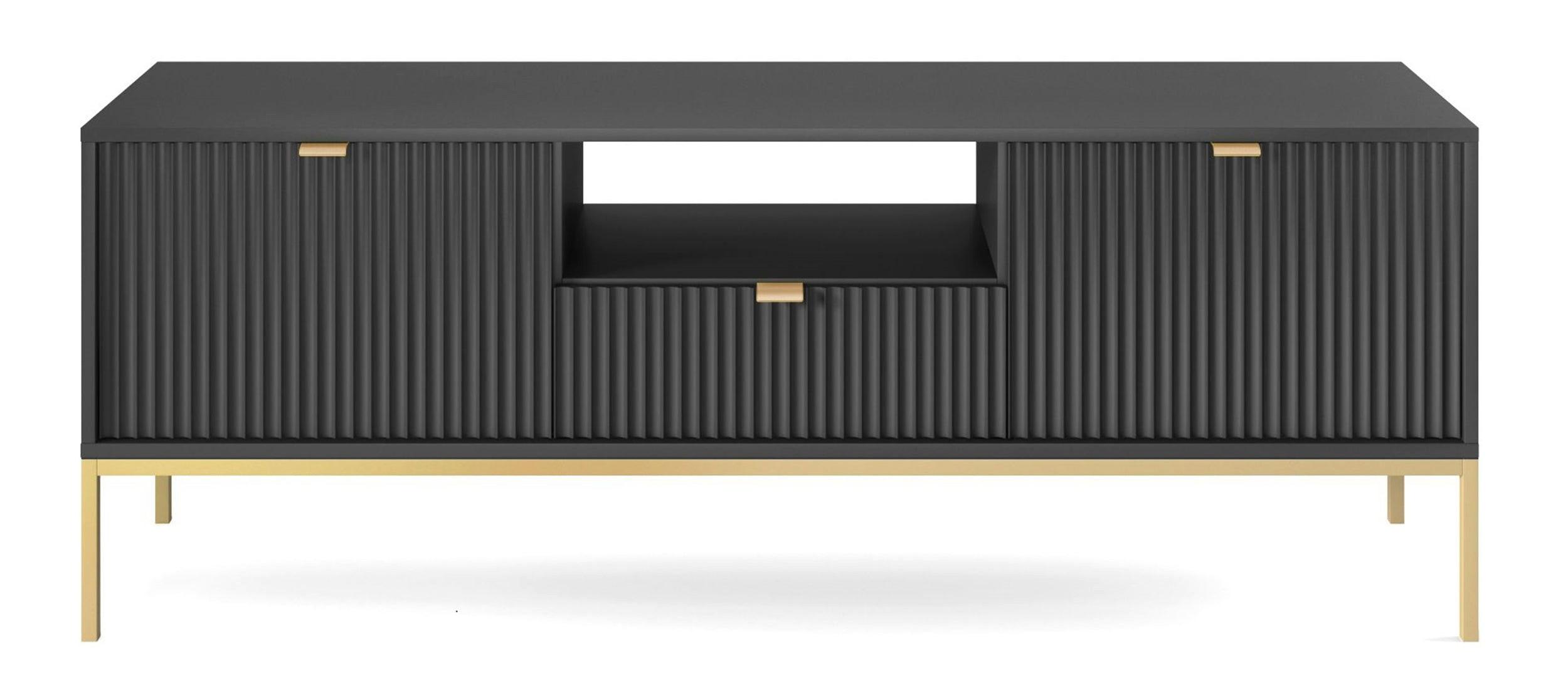 TV-SCHRANK Vellore Schwarz mit goldenen Metallbeinen 154 cm - Goldfarben/Schwarz, Holzwerkstoff/Metall (154/56/39cm) - Selsey