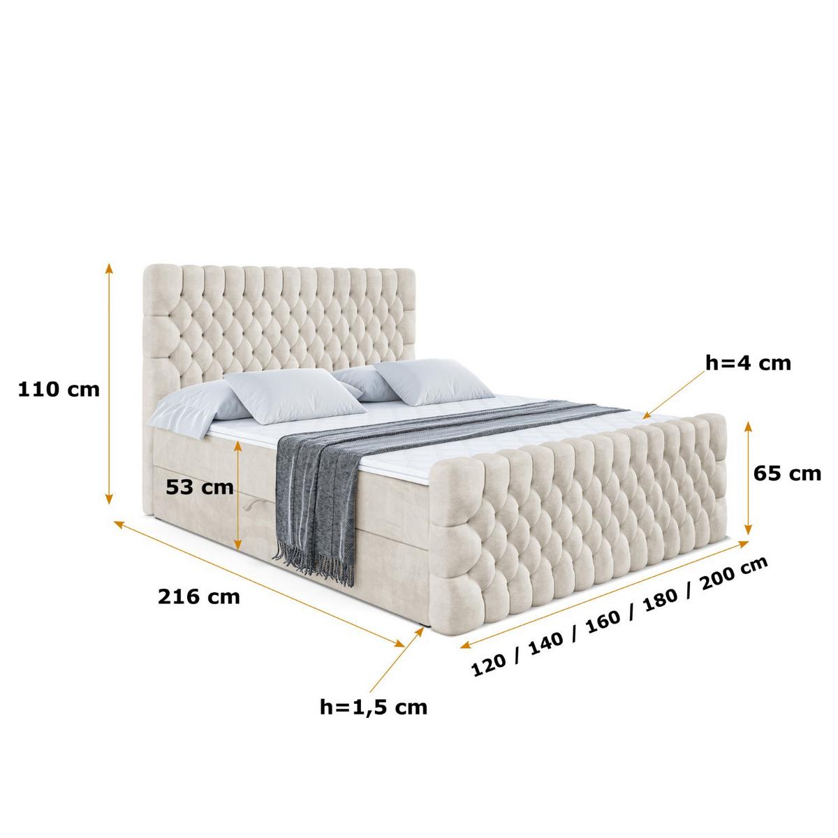 BOXBETT SERENE-Z - 120 x 200 - H3 - Ecru - Ecru, Holzwerkstoff (120/200cm) - ALTDECOR