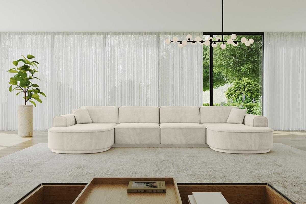 WOHNLANDSCHAFT MARI-U2-v3 - 388x171x83 cm Ecru Velours - Ecru/Schwarz, Holzwerkstoff/Kunststoff (388/83/171cm) - ALTDECOR