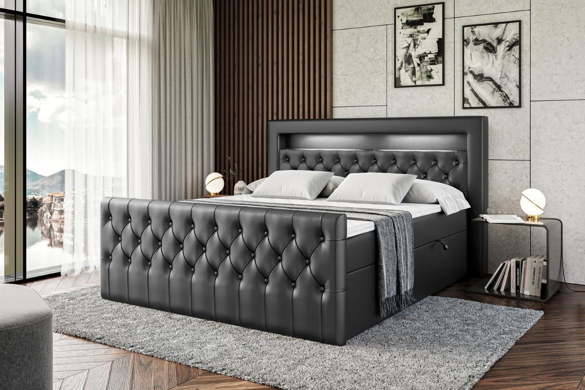 BOXBETT AURORA - 120x200 - H3 - Schwarz Hochglanz - Schwarz Hochglanz, Holzwerkstoff (120/200cm) - ALTDECOR