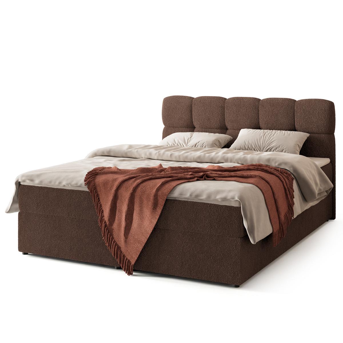 BOXBETT MERU 140x200 cm mit Matratze und Topper - Braun - Braun, Holz (140/200cm) - MASSENO