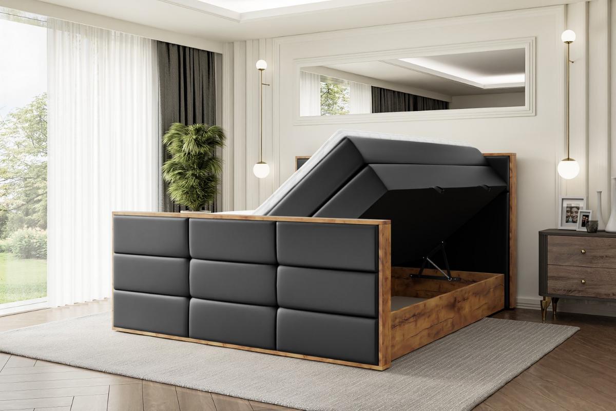 BOXSPRINGBETT mit Matratze H3|H4 und Lattenrost - LOLLI1-Z KING-180x200 - Schwarz Kunstleder - Schwarz, Holzwerkstoff (180/200cm) - ALTDECOR