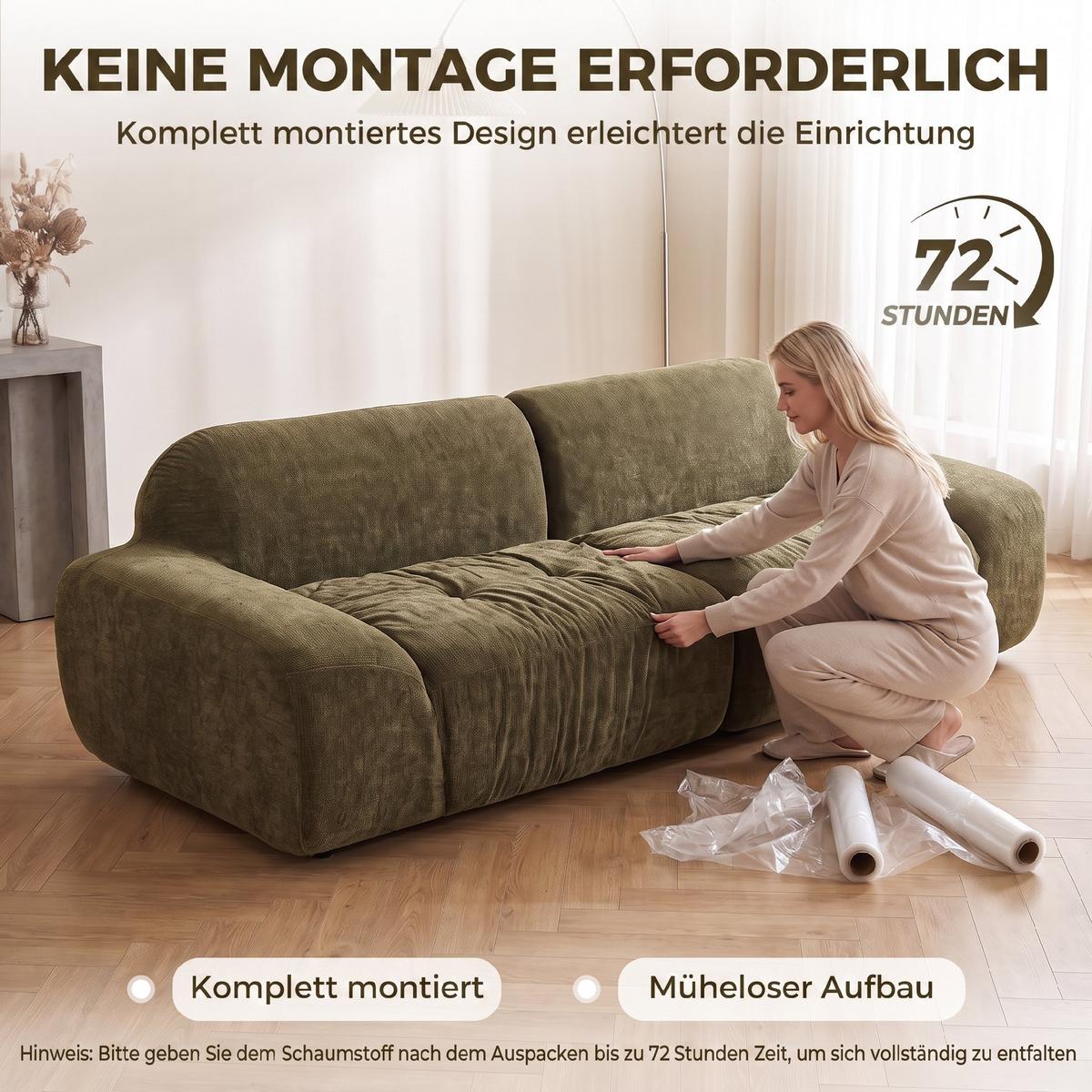 3-SITZER-SOFA Chenille 100 Polyester Schaumstoff Cremeweiß - Dunkelgrün, Textil (95/70/244cm) - HOMCOM