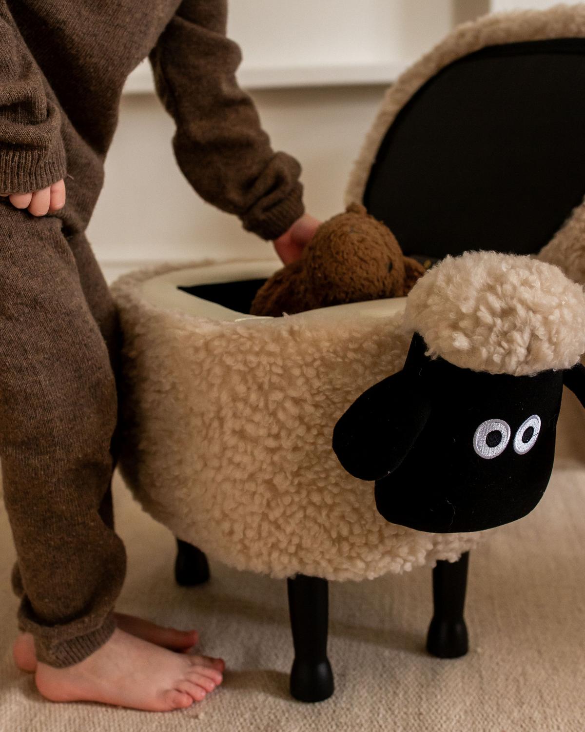 HOCKER Sheep 35/55/40 cm - Beige, Kunststoff/Textil (55/40/35cm) - Beliani