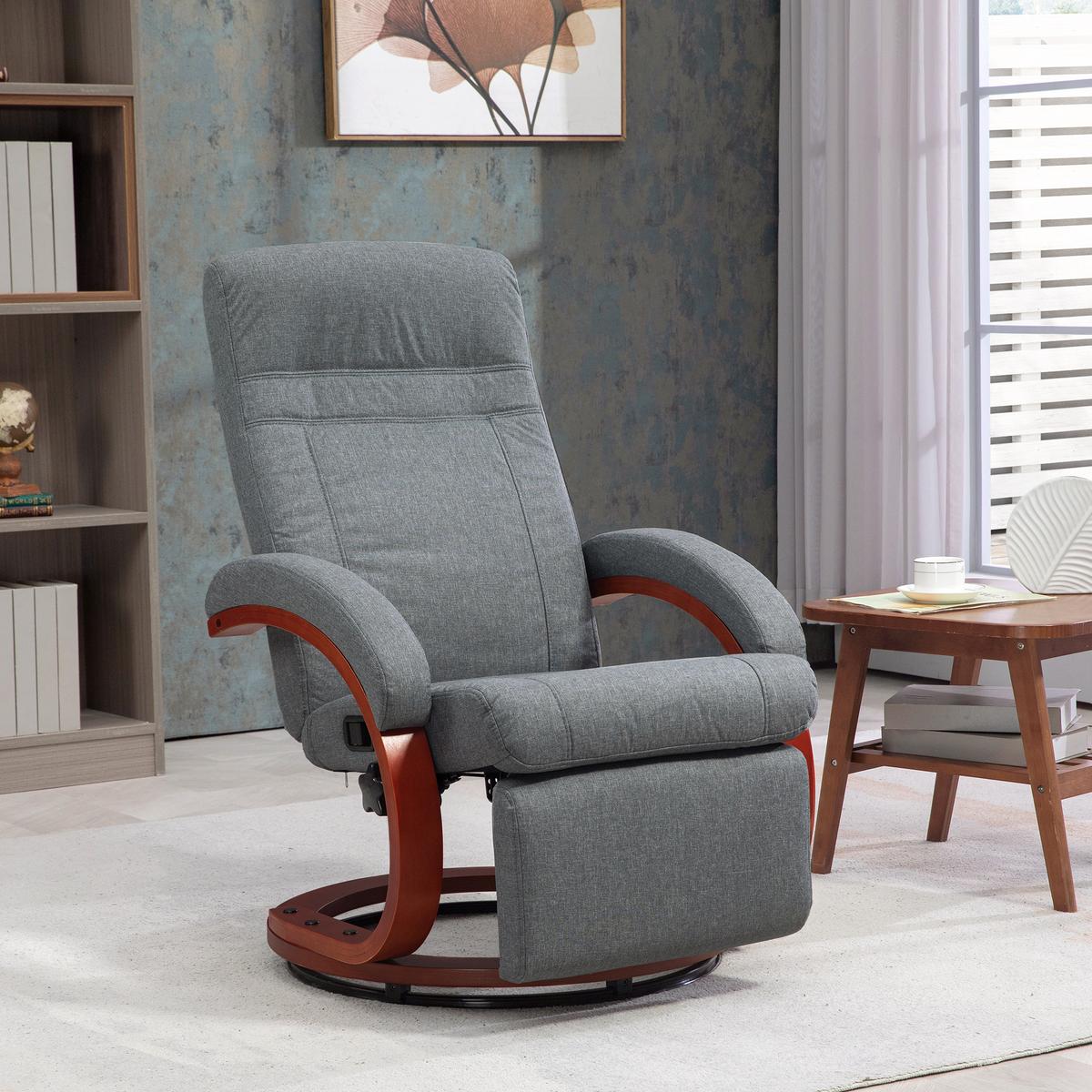 RELAXSESSEL Drehbarer Fernsehsessel mit Liegefunktion, Liegesessel, Stoff, Grau - Grau, Textil (68/100/86cm) - HOMCOM