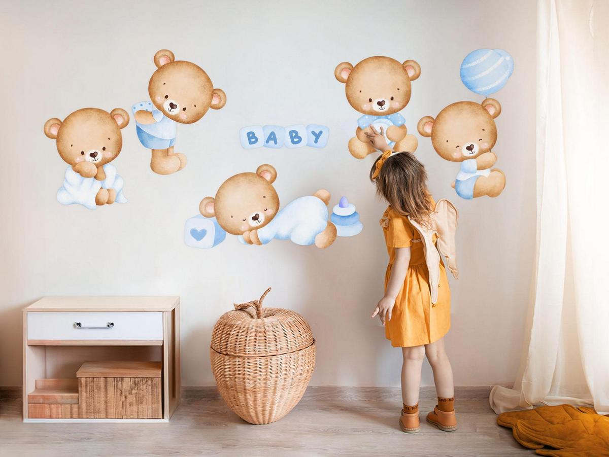WANDAUFKLEBER 100x172cm - Pastellfarbene Teddybären - Multicolor, Kunststoff (100/172/0.1cm) - Wallfluent