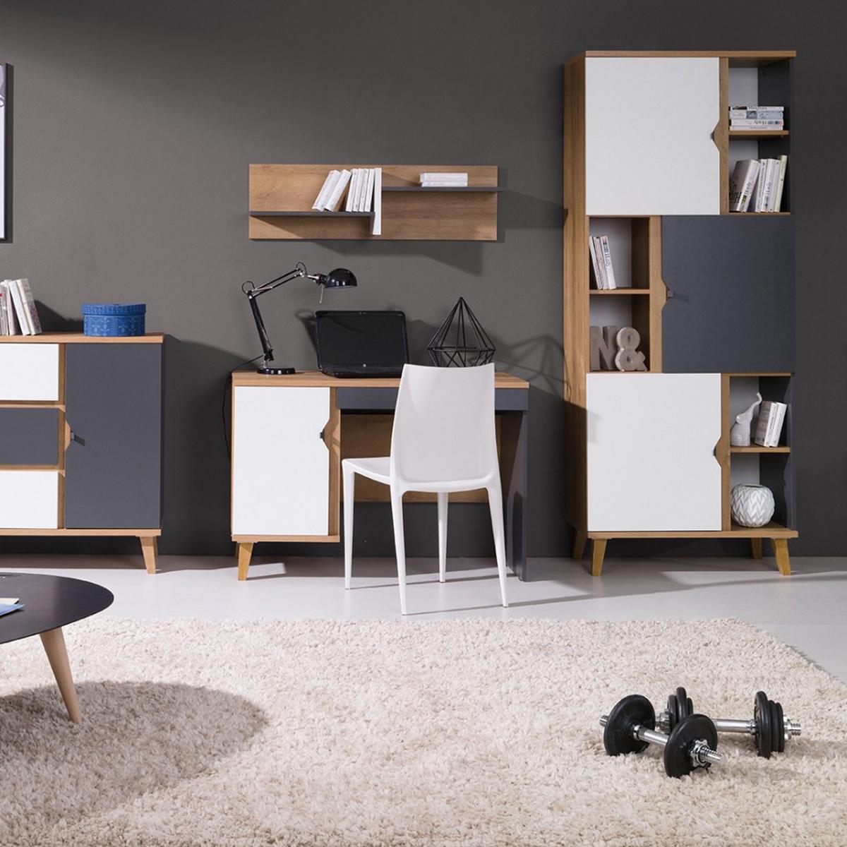 BÜCHERREGAL Moreno mit 3 Türen und 6 Einlegeböden, Eiche gold/mattweiß/graphit - Eichefarben/Graphitfarben, Holzwerkstoff/Kunststoff (80/200/61.5cm) - Beautysofa