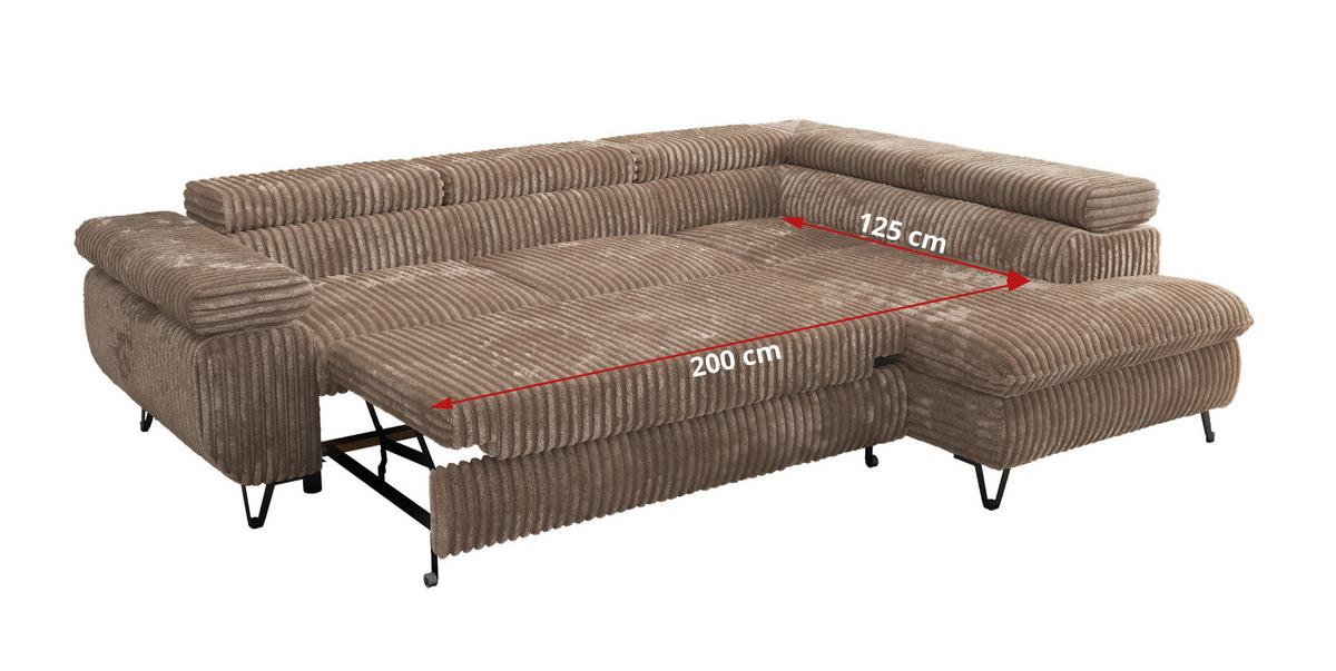 ECKSOFA PABLO L Braun Cord - Links Seite - Schwarz/Braun, Textil/Metall (208/273cm) - MKS