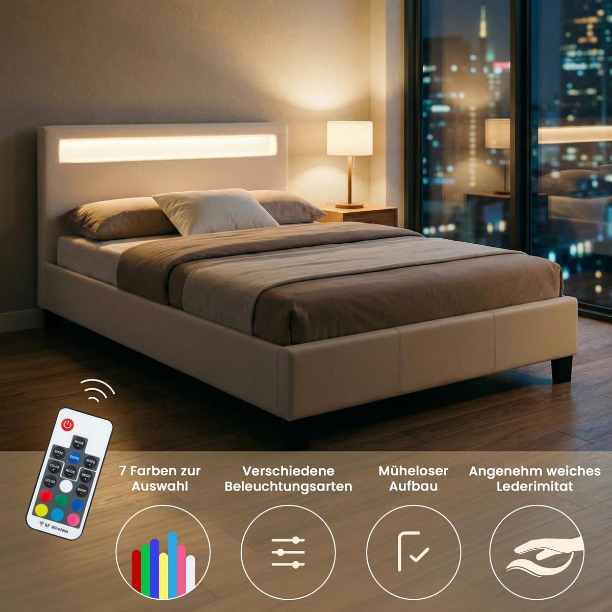 POLSTERBETT MIT LED MIRASOL 120X200 CM - Weiß, Textil (120/200cm) - CARO-Möbel