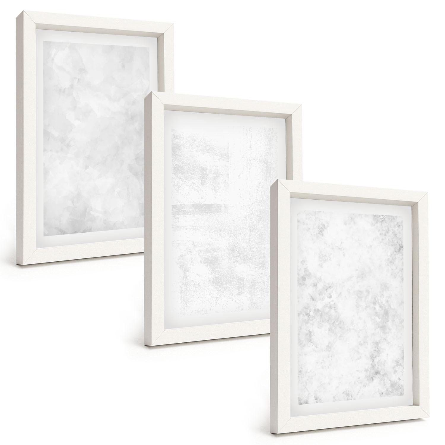 BILDER SET 3er Set - 20x30 cm Weißer Rahmen - Minimalistischer Hintergrund mit weißen Punkten - Weiß, Kunststoff (20/30cm) - TULUP