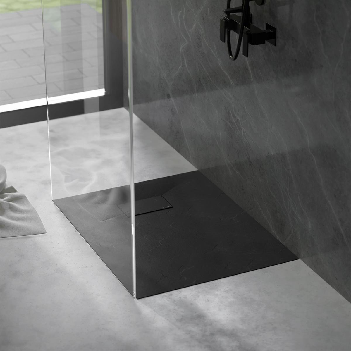 DUSCHWANNE 90x80 cm Schwarz mit Ablaufgarnitur aus SMC - Schwarz, Kunststoff (80/3/90cm) - LuxeBath