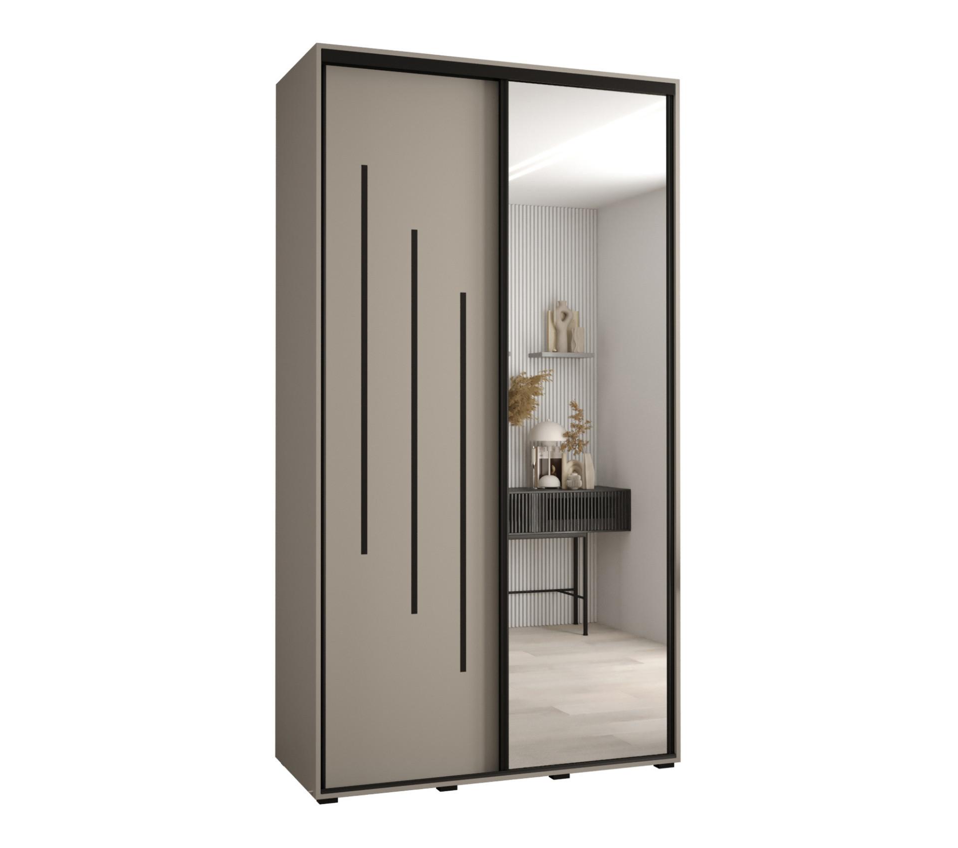 SCHWEBETÜRENSCHRANK 235,2/140/60 2-türig - Kaschmir/Schwarz, Holz/Metall (140/235.2/60cm) - MÖBEL KRYSPOL