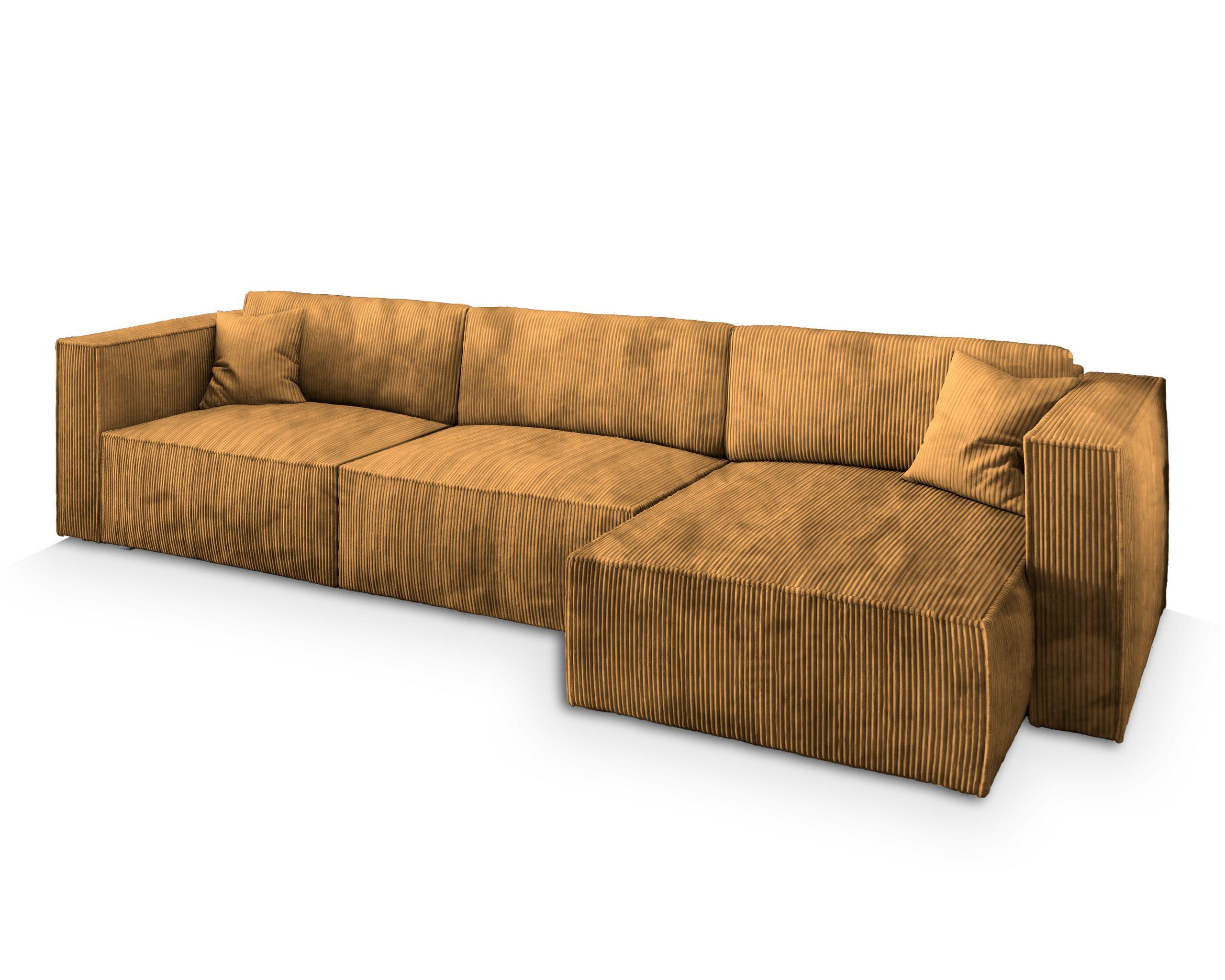 ECKSOFA TOLMO P Gelb Kordstoff mit Schlaffunktion - Gelb/Grau, Holz/Kunststoff (347/148cm) - MASSENO