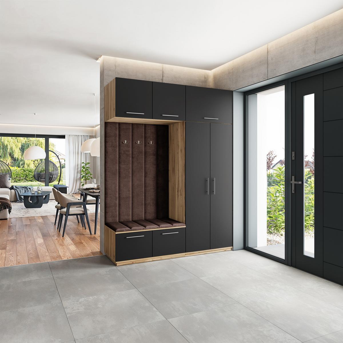 GARDEROBENSCHRANK REMA 180/240/60 cm Modern Garderobe-Set Eiche Wotan - Eiche Wotan/Schwarz, Holzwerkstoff (180/240/60cm) - MASSENO