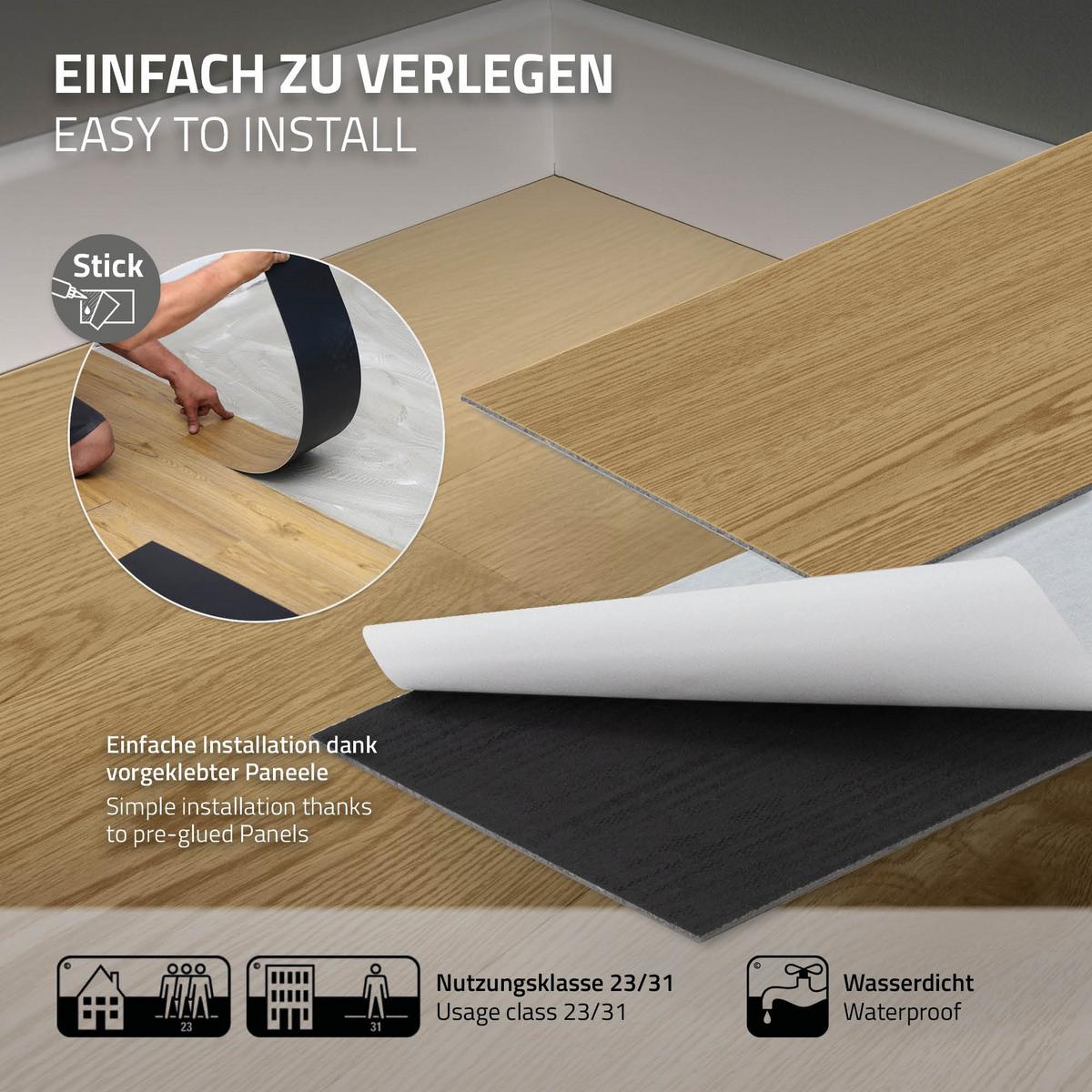 VINYLBODEN selbstklebend 2,23m²/16 Dielen Natur Eiche - Naturfarben, Kunststoff (91.5/15.3/0.2cm) - ML-DESIGN