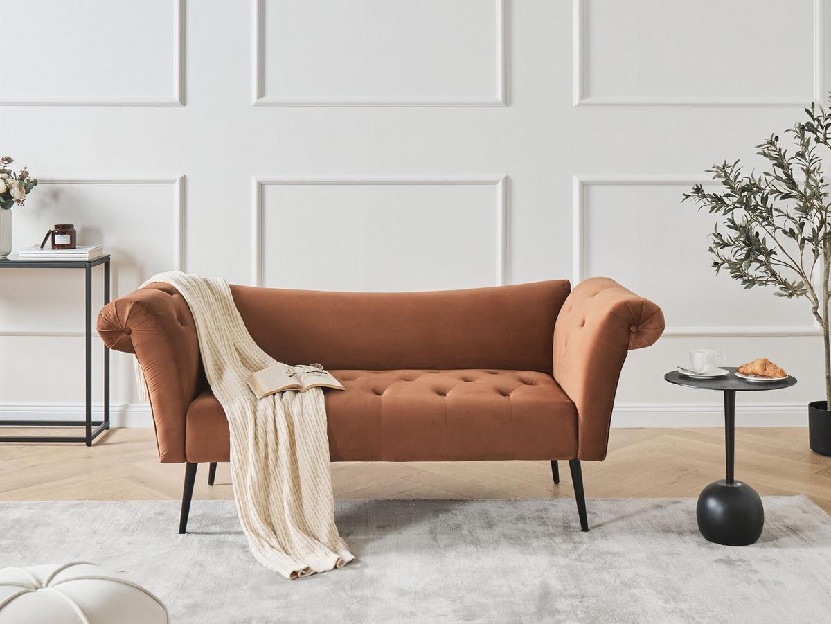 CHAISELONGUE Samtstoff Goldbraun Nantilly - Goldfarben/Schwarz, Textil (175/76/69cm) - Beliani