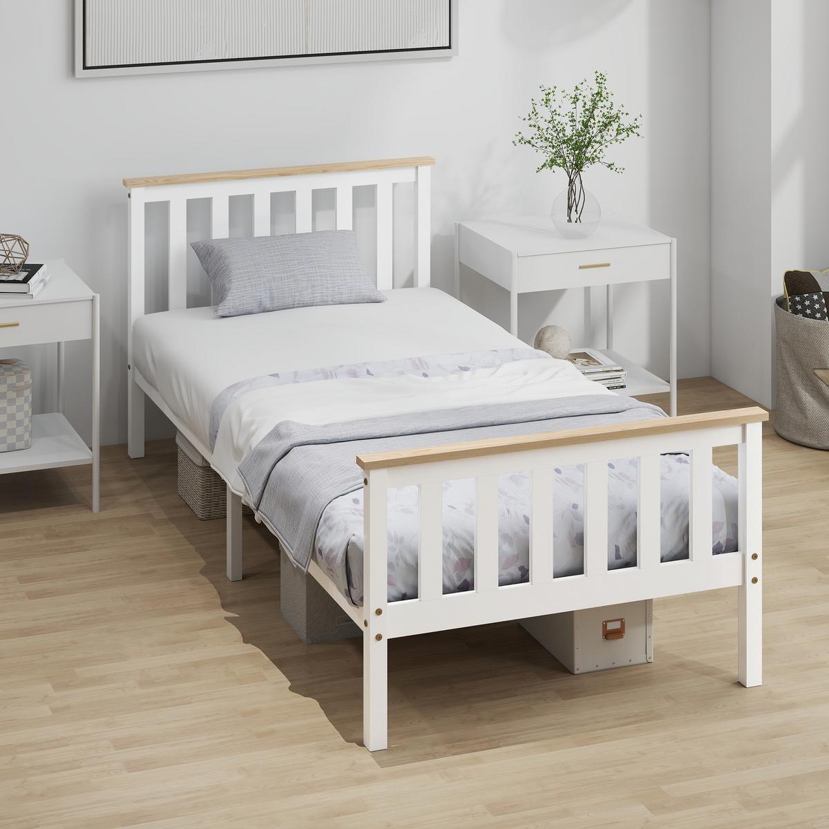 BETTGESTELL Kiefernholz Weiß - Weiß, Holz (90/200cm) - HOMCOM