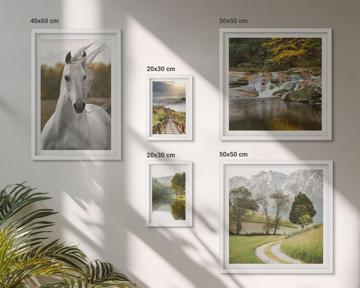 BILDER SET 5er Set - 50x50 cm & 20x30 cm & 40x60 cm Weißer Rahmen - Natur des Flusses White Horses - Weiß, Kunststoff (40/60cm) - TULUP